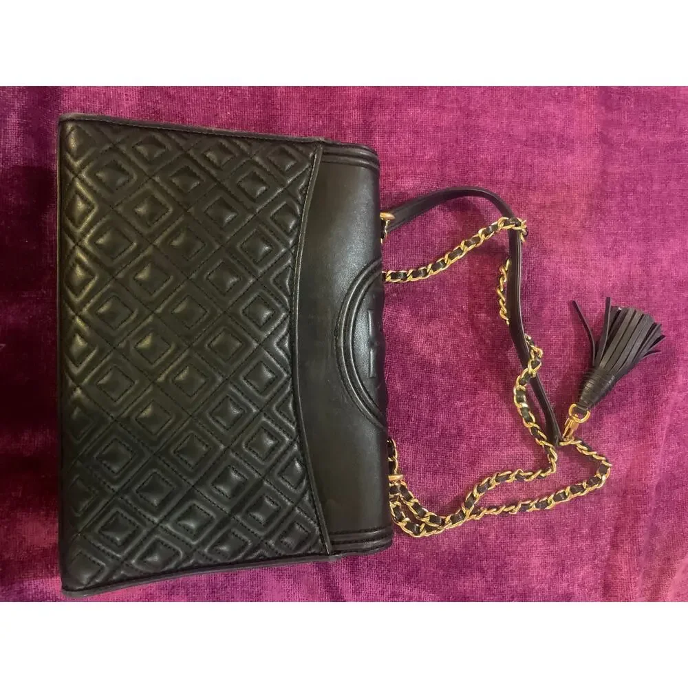 TORY BURCH Fleming Convertible Bag Purse Black PRE-OWNED with Wear